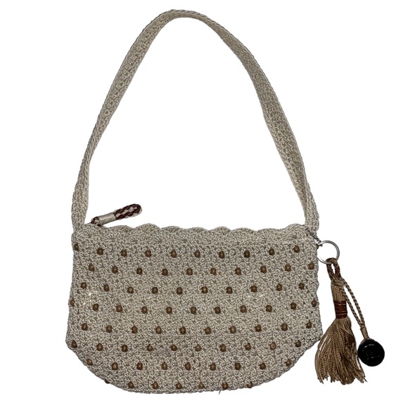 The Sak Handbags - The Sak Tan/Cream Crochet Beaded Shoulder Bag